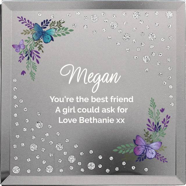 Personalised Floral Butterfly Diamante Glass Trinket Box - Personalised Gift - Dazzling Gift To Store Small Jewellery Or Trinkets