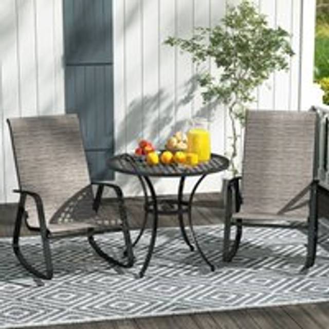 Outsunny Set of 2 Light Brown High Back Garden Rocking Chair - 90 x 61 x 100cm
