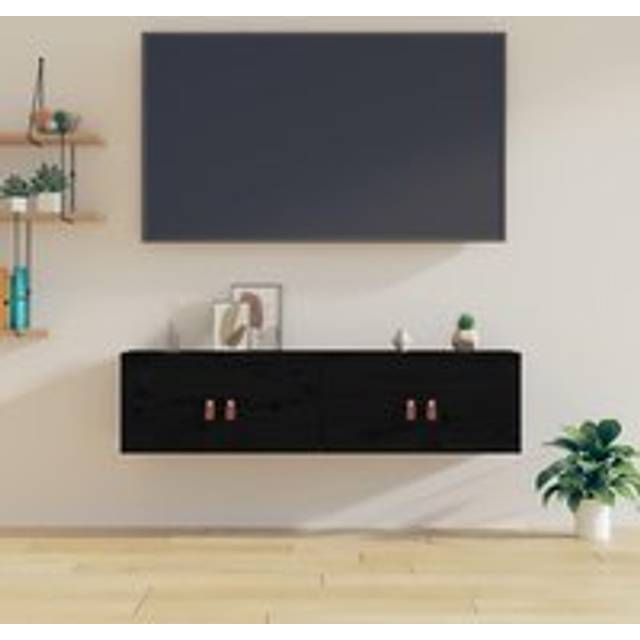 Wall Cabinets 2 pcs Black 60x30x30 cm Solid Wood Pine - Multi - One Size