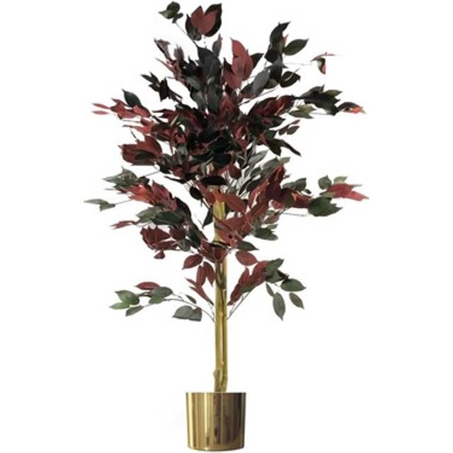 Leaf Design 120cm (4ft) Artificial Red Ficus Tree With Gold Metal Planter
