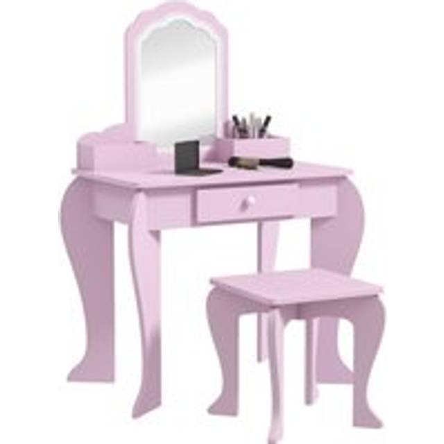 ZONEKIZ Kids Dressing Table - Cloud Design w/ Mirror - Stool - Drawer - Storage Box | TJ Hughes Pink