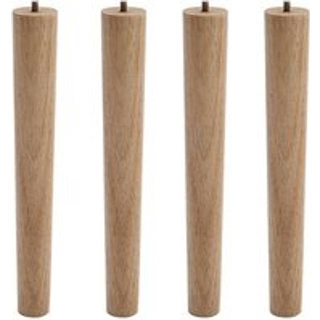 Living and Home 4 Pieces 33cm H Natural Round Straight Oak Furniture Replacement Legs with Galvanized Fixed Iron Plates - One Size