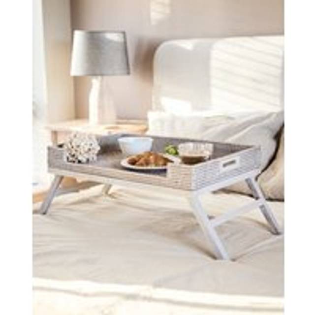 Classic Premium Rattan White Breakfast Tray Serving Tray - One Size
