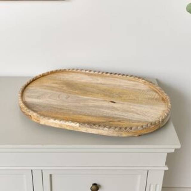 Large Oval Mango Wood Detailed Tray - 52cm Material: New Products