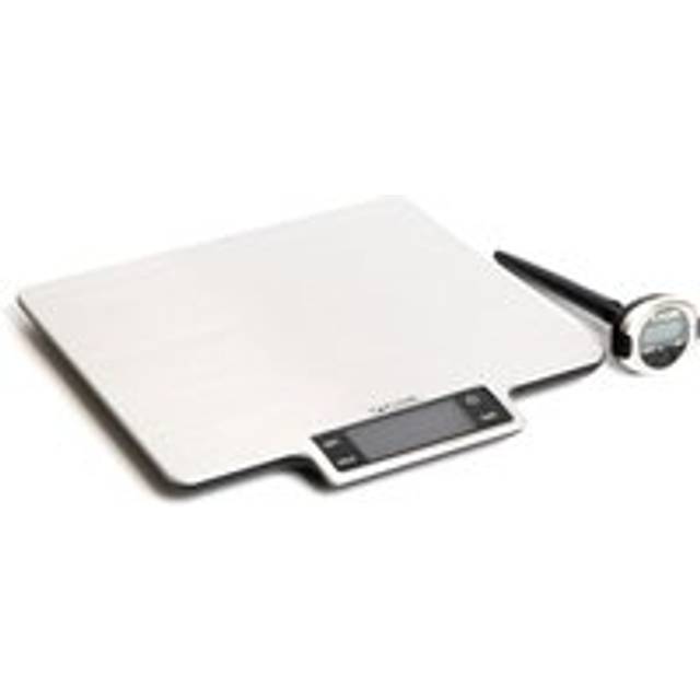 2pc Kitchen Tools Set with Large Platform Stainless Steel Digital Kitchen Scales, 10kg, and Digital Pocket Thermometer - Silver