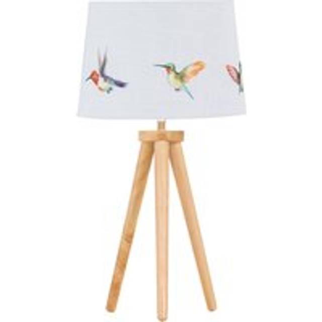 Voyage - Light Oak Table Lamp or Bedside Light with Hummingbird Shade - Brown - One Size