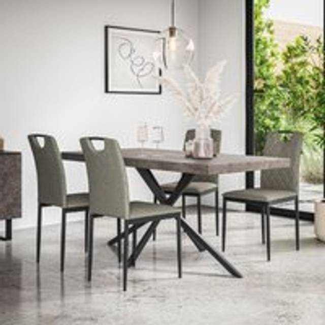 (Grey) Donni Dining Table And Chairs - Concrete Effect Table w 4-6 Monza Linen Chair