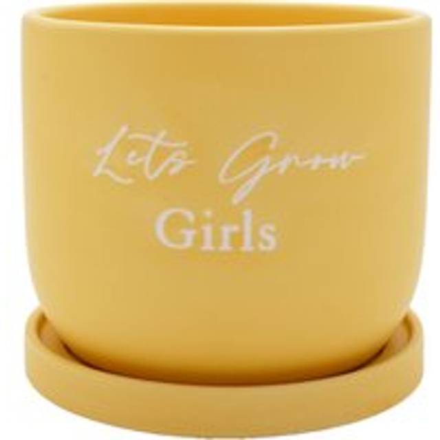 Yellow Planter Ceramic Saucer w/ Drainage Holes Let's Grow Girls Pots Cactus