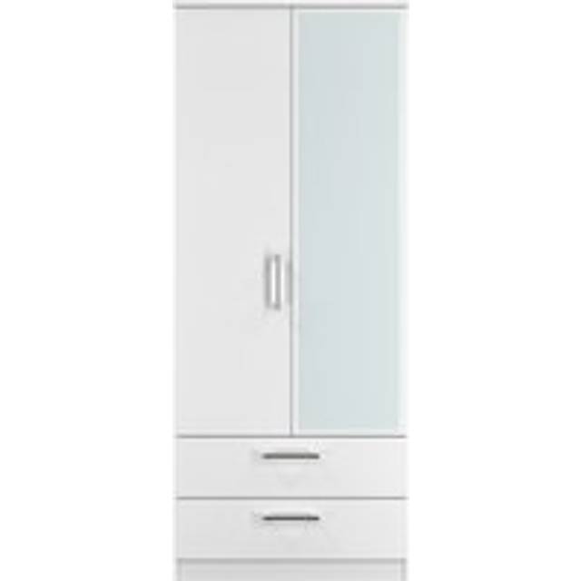 Cornwall 2 Door 2 Drawer Mirror Wardrobe (Ready Assembled) - White - One Size