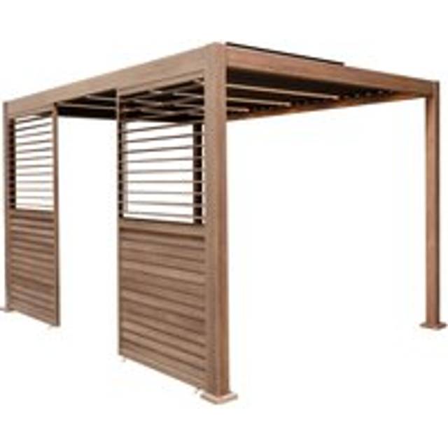 (3 x 4 Pergola with Lights & 2 Panels) Metal Pergola Wood Effect Tilting Canopy