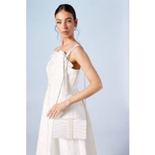 Bridal Dahlia Satin Pleated & Pearl Trim Clutch Bags - Ivory - One Size