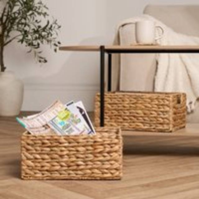 Natural 2 x Storage Basket Folding Rope Organiser Woven Wicker Hamper Strong Box - One Size