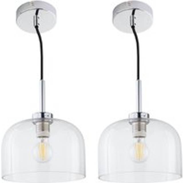 Set of 2 Victoria - Chrome Pendant Lights with Clear Glass Shades - Silver - One Size