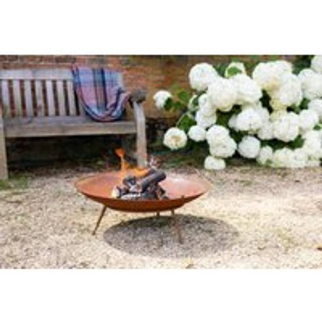 Corten Steel Fire Pit & Water Bowl Round 61cm Round - Red - One Size