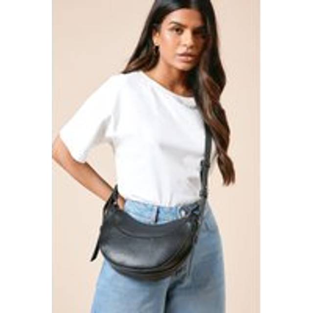 Womens Relly Faux Leather Half Moon Crossbody Bag - Black - One Size