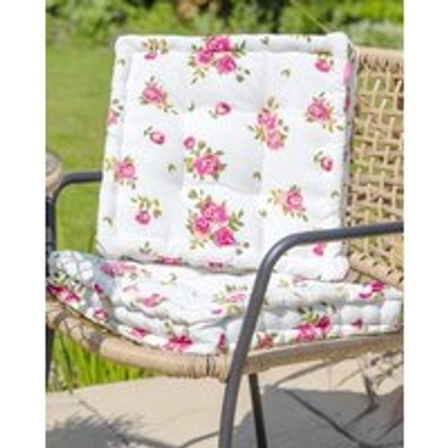 Set of 4 Vintage Pink Floral Print Indoor Outdoor Chair Seat Pad Garden Furniture Box Cushions (L)40cm x (W)40cm - 40cm x 40cm