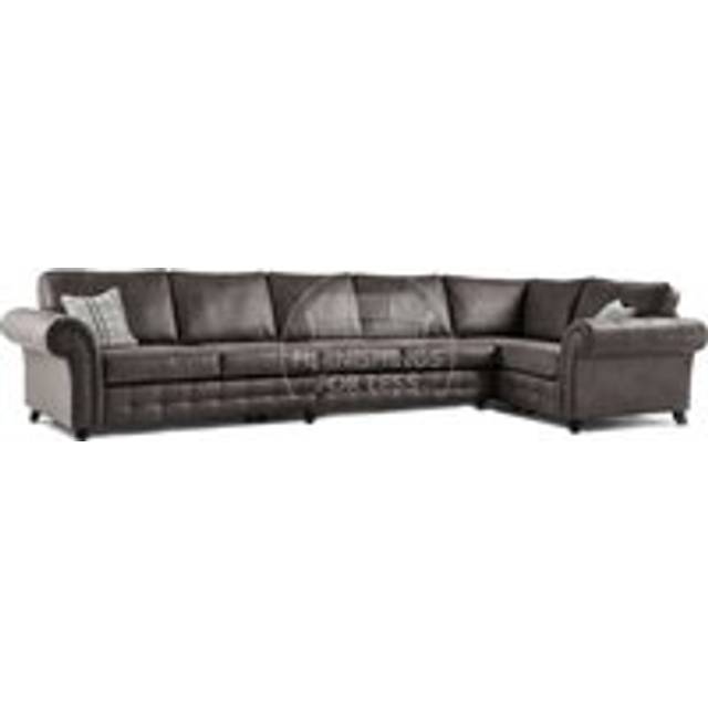 Oakland Charcoal Chesterfield 6 Seater L Shape Large Corner Sofa - One Size