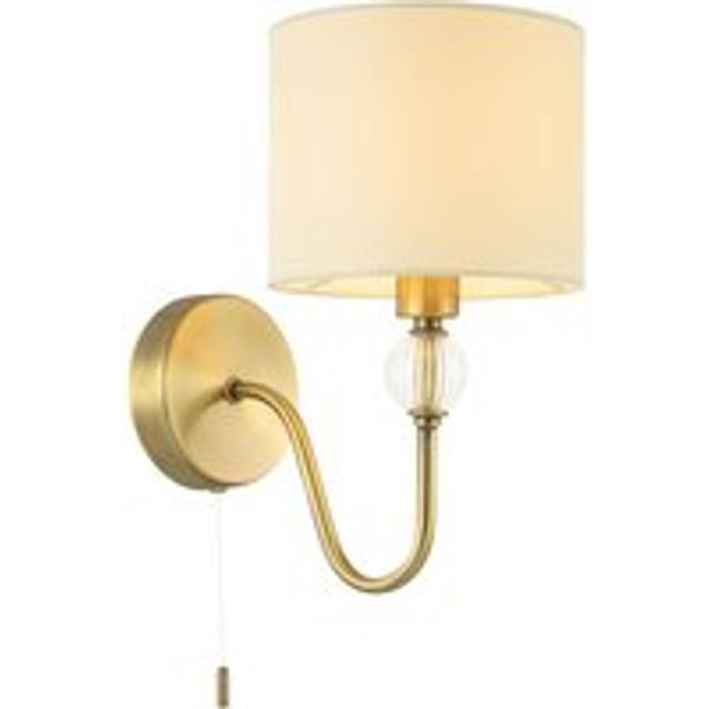 Traditional Bedside Wall Light in Antique Brass with Pull Switch and Shade - Metallic Gold - One Size
