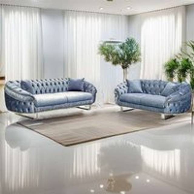 Cammen 3+2 Plush Velvet Chesterfield Sofa Set Available in 3 Colors - Grey - 5 Pack