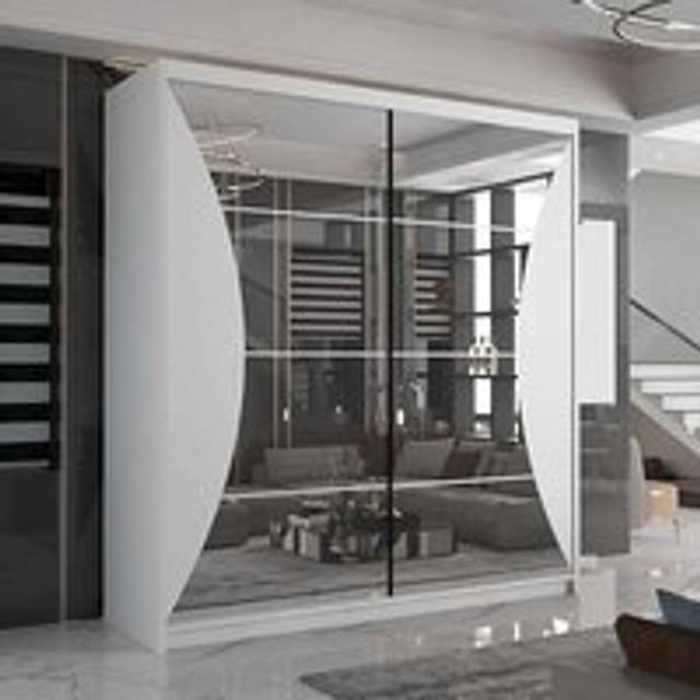 Modern Sliding Wardrobe with LED Light W203cm x H217cm x D62cm - White - One Size