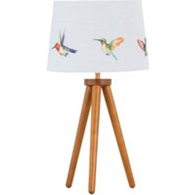 Modern dark oak table lamp bedside light wood tripod hummingbird shade
