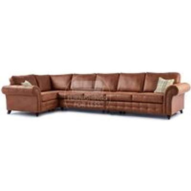 Oakland Tan Chesterfield 6 Seater L Shape Large Corner Sofa - One Size