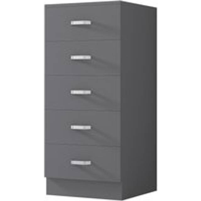 Grey 5 Drawer Chest Of Drawers Metal Handles Tall Slim - One Size