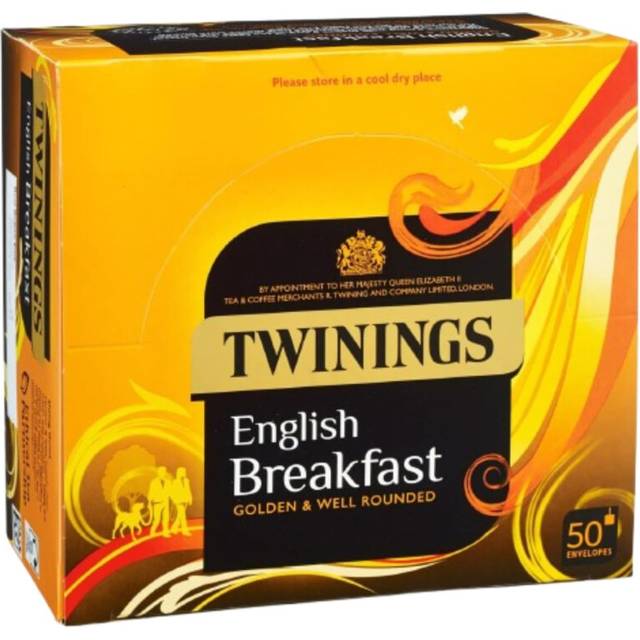 Twinings English Breakfast Tea Golden & Well Rounded Individually Wrapped Envelopes 50 Tea Bags