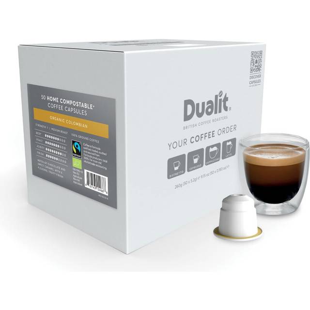 Nespresso? Compatible* Organic Colombian Home Compostable Coffee Capsules by Dualit | 50 Servings - 5 X 10 Pk of Eco Friendly Single Origin Coffee