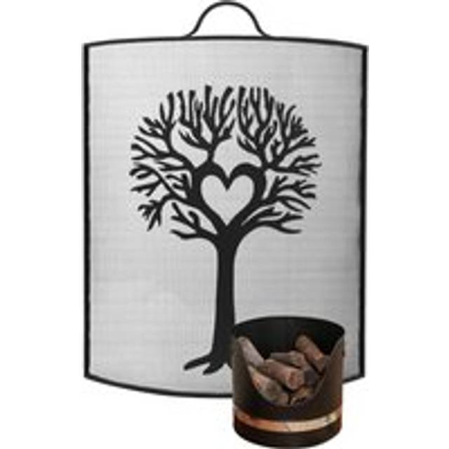 Black and Nickel Coal, Log, Kindling Bucket with Tree Fireguard - One Size