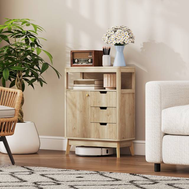 HOMCOM Modern Sideboard Storage Cabinet for Living Room Dining Room Bedroom, Yellow