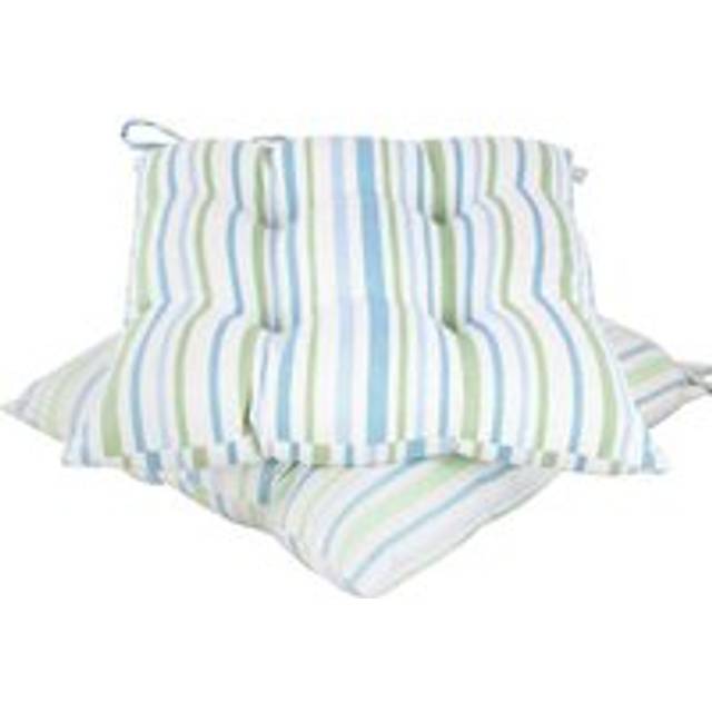 Set of 2 Blue Striped Indoor Outdoor Chair Seat Pad Garden Cushions (L)40cm x (W)40cm - 40cm x 40cm
