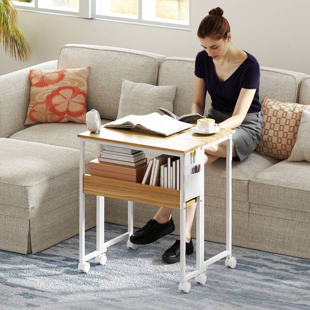 HOMCOM 63 cm Foldable Computer Desk on Wheels for Small Spaces Natural, Brown