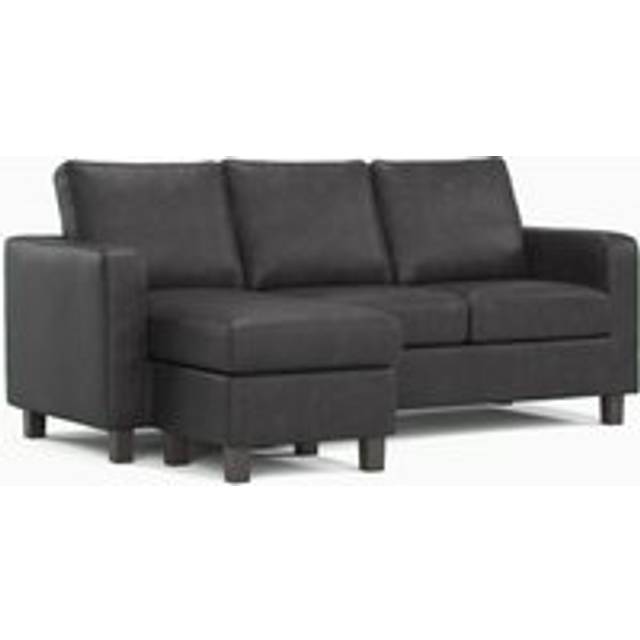 York Black Faux Leather Reversible L shaped 3 Seater Corner Sofa - One Size