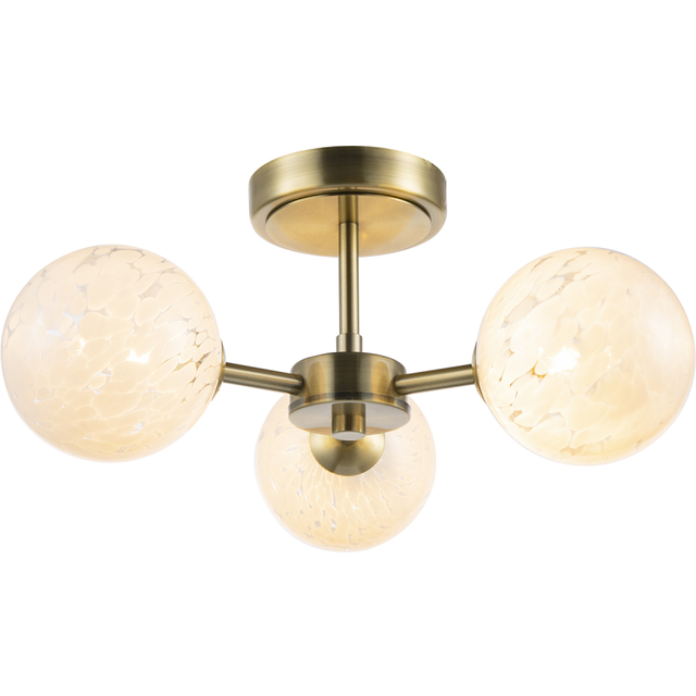 Designer Ceiling Light Fitting with Round White Confetti Snowflake Glass Shades - Metallic Gold - One Size