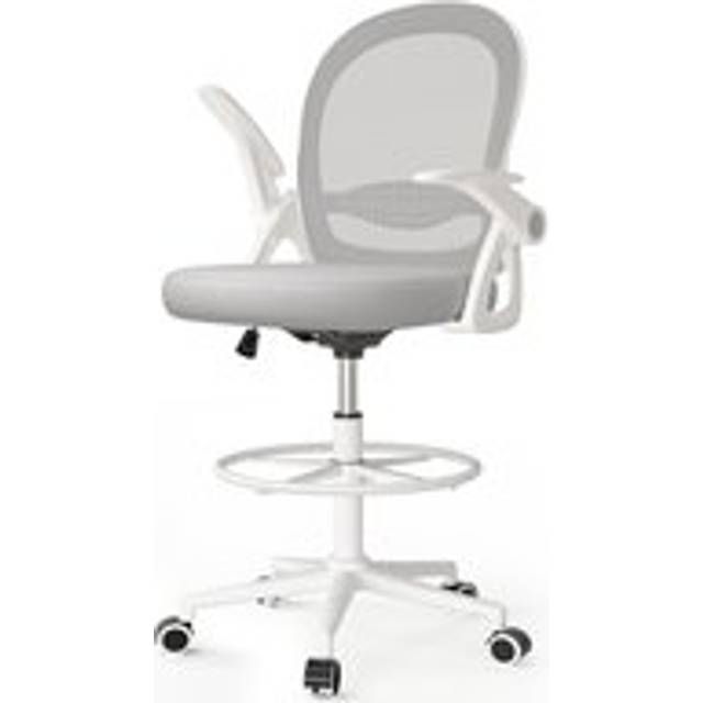 Tall Office Chair with Flip-up Armrests, Adjustable Footrest, and Swivel for Home Office or Studio - Grey - One Size