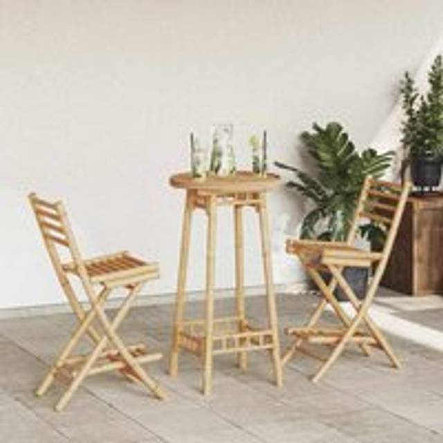 3 Piece Outdoor Bar Set Foldable Bamboo - Brown - One Size