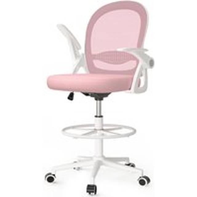 Tall Office Chair with Flip-up Armrests, Adjustable Footrest, and Swivel for Home Office or Studio - Pink - One Size
