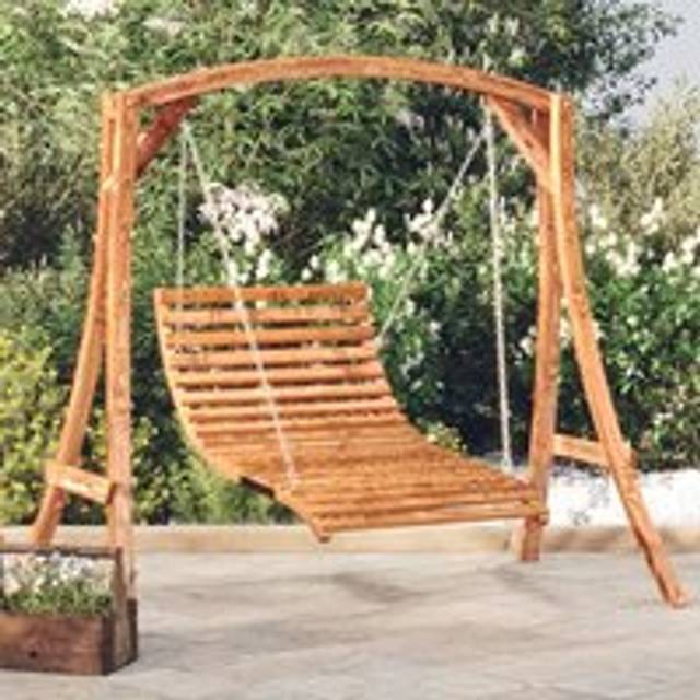 Swing Bed Solid Wood Spruce with Teak Finish - Brown - One Size