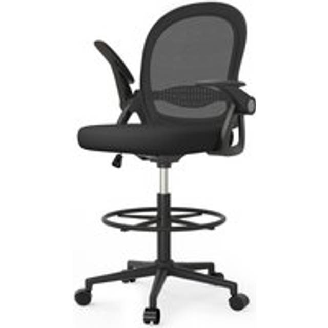 Tall Office Chair with Flip-up Armrests, Adjustable Footrest, and Swivel for Home Office or Studio - Black - One Size