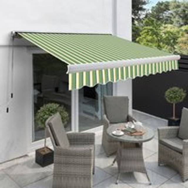 Retractable Sun Canopy Manual Full Cassette Patio Awning 4.0m x 3.0m - Bright Green - One Size