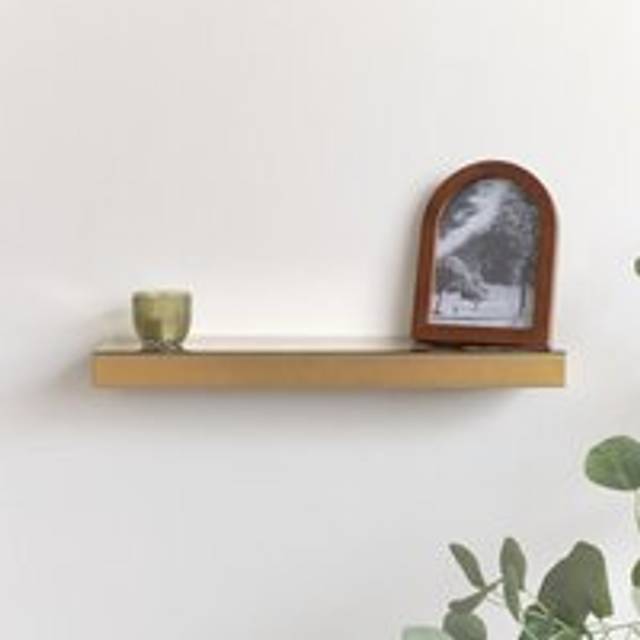 Champagne With Gold Edge Mirrored Floating Wall Shelf Material: New Products