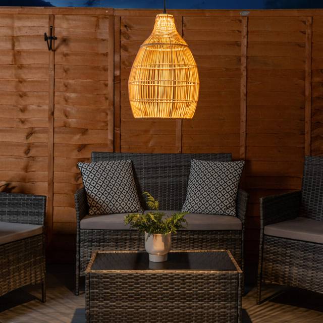 ValueLights Natural Teardrop Solar Powered Outdoor Hanging Pendant Light - Yellow - 42.5 x 29.5 x 29.5cm