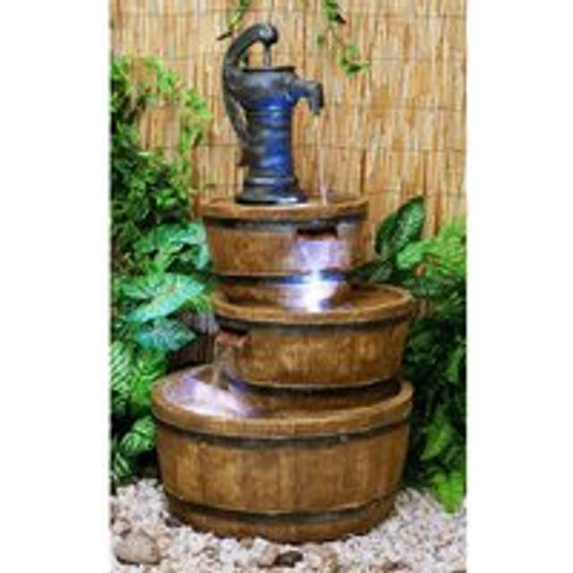 Hand Barrel Water Feature Bowl Fountain 3 Tier Cascade Garden 92cm - Brown - One Size