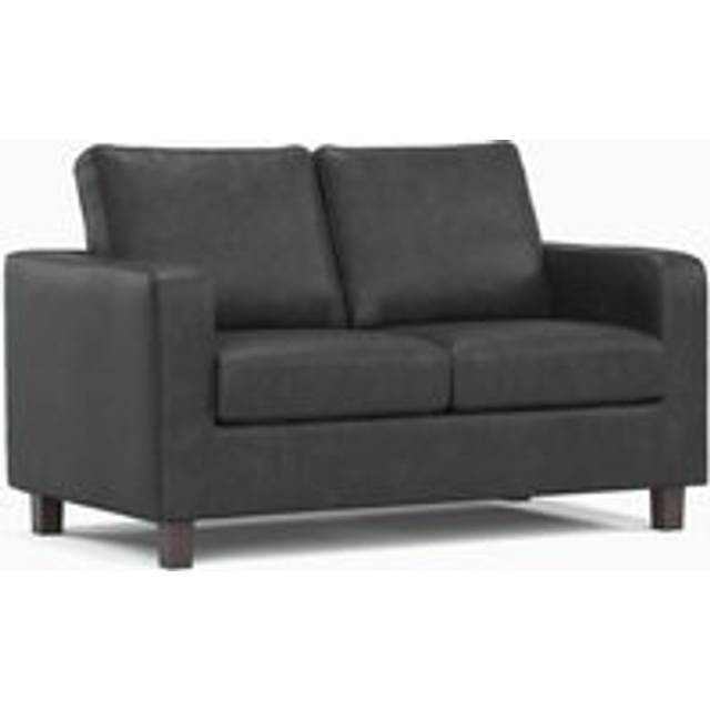 York Black Faux Leather Boxed Arm 2 Seater Sofa - One Size