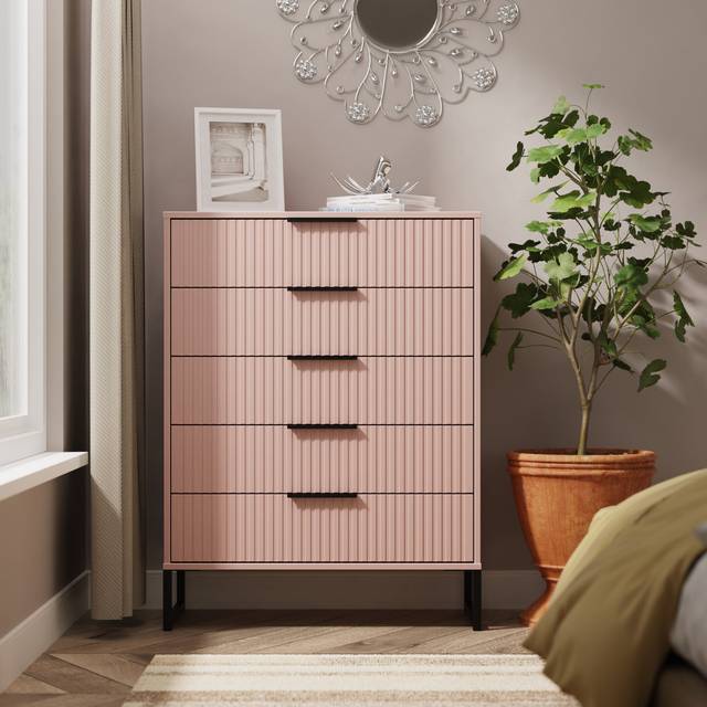 Fluted 5 Drawer Chest in Kobe Pink - Ready Assembled - Lewis's Home | TJ Hughes