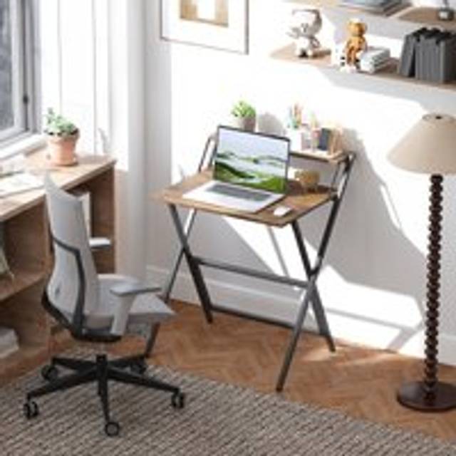 (Brown) HOMCOM 70 cm Folding Computer Desk for Small Spaces Bedroom