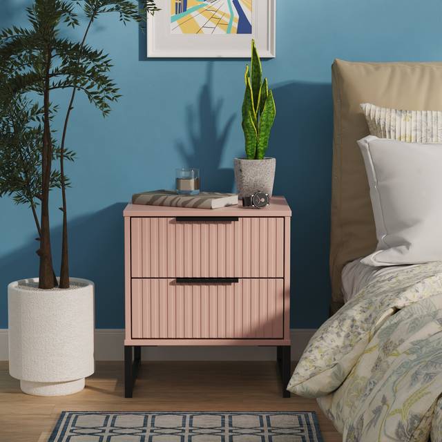 Fluted 2 Drawer Bedside in Kobe Pink - Ready Assembled - Lewis's Home | TJ Hughes