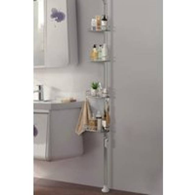 Living And Home 4 Tier Metal Corner Shower Shelf Wall Rack Organizer Bathroom In Metallic Silver - One Size