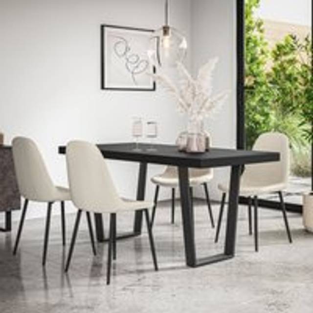 Aria Dining Table And Chairs - Black Table Top w 4-6 Maya Boucle Chair